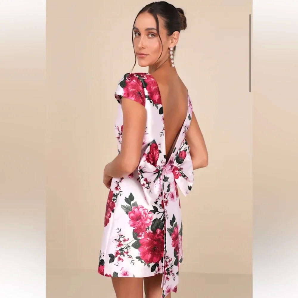 Lulus Expert Style Light Pink Floral Taffeta Backless Bow Mini Dress